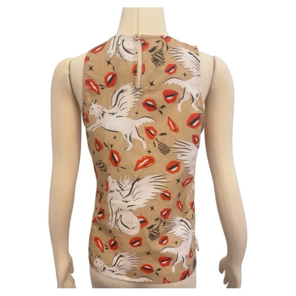 LAS SURENAS Wolf Kisses Amore Lip Print Linen Sleeveless Top Camisole Blouse NEW - Picture 11 of 15